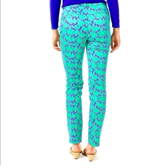 Lilly Pulitzer Kelly Stretch Pants Everglades Green Heebee Zeebees Sz 2 Preppy - Picture 3 of 11